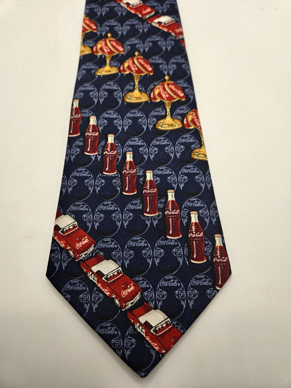 Coca Cola Neck Tie Retro Blue Red Gold Polyester Bottles Cars Lamp Logo